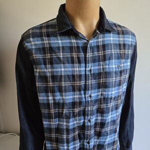 Armani Exchange Navy and Light Blue Plaid Shirt